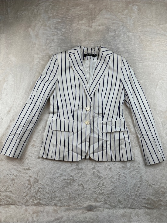 Ralph Lauren Jackets & Blazers - Lauren Ralph Lauren Cotton Silk White Blue Striped Blazer Jacket Women’s 4P